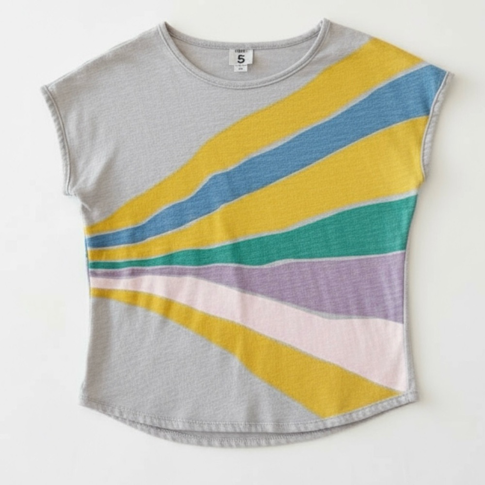 Stem Girls Rainbow Sunburst Graphic Tee Size 5 Gray Yellow